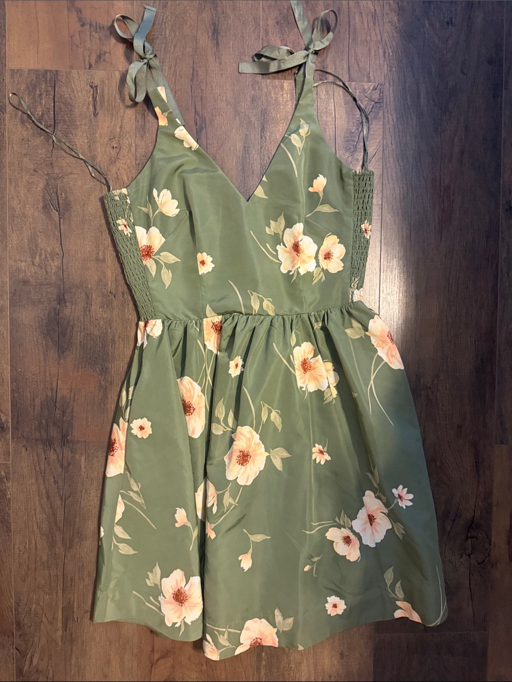 Old Navy Olive Green Floral Tie-Shoulder Mini Dress